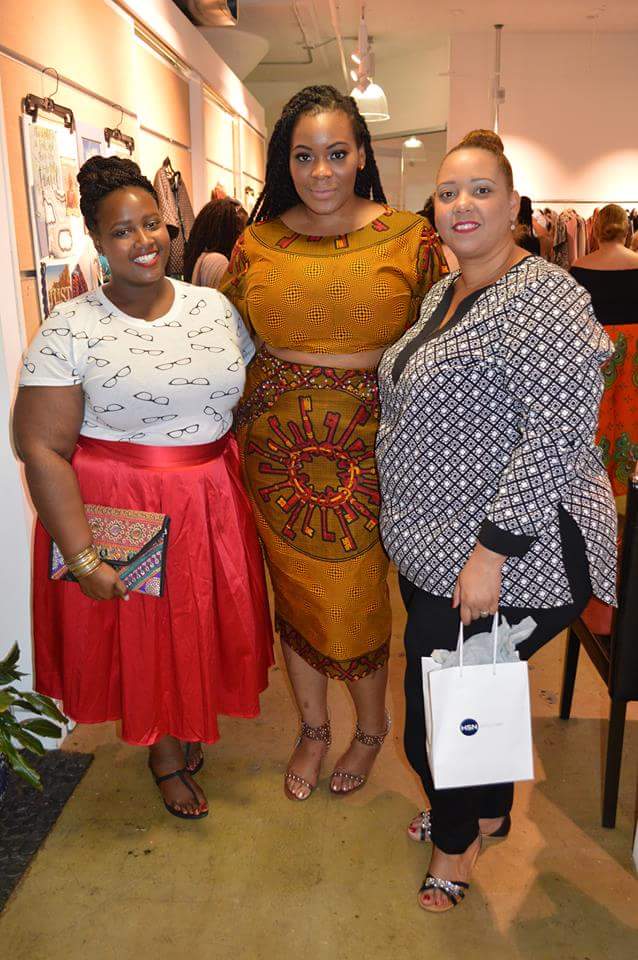 middle: model Wema Enofe, right: Farrah Estrella, FarrahEstrellaFashionReport.com